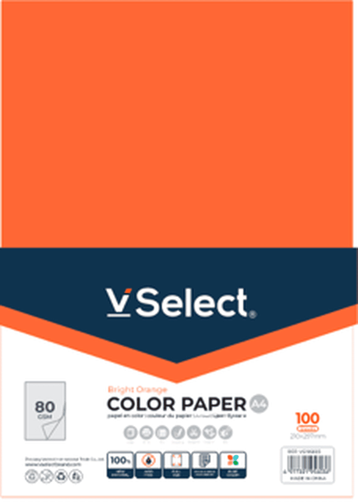 VSelect A4 COLOR PAPER 80gsm Bright Orange VS195603