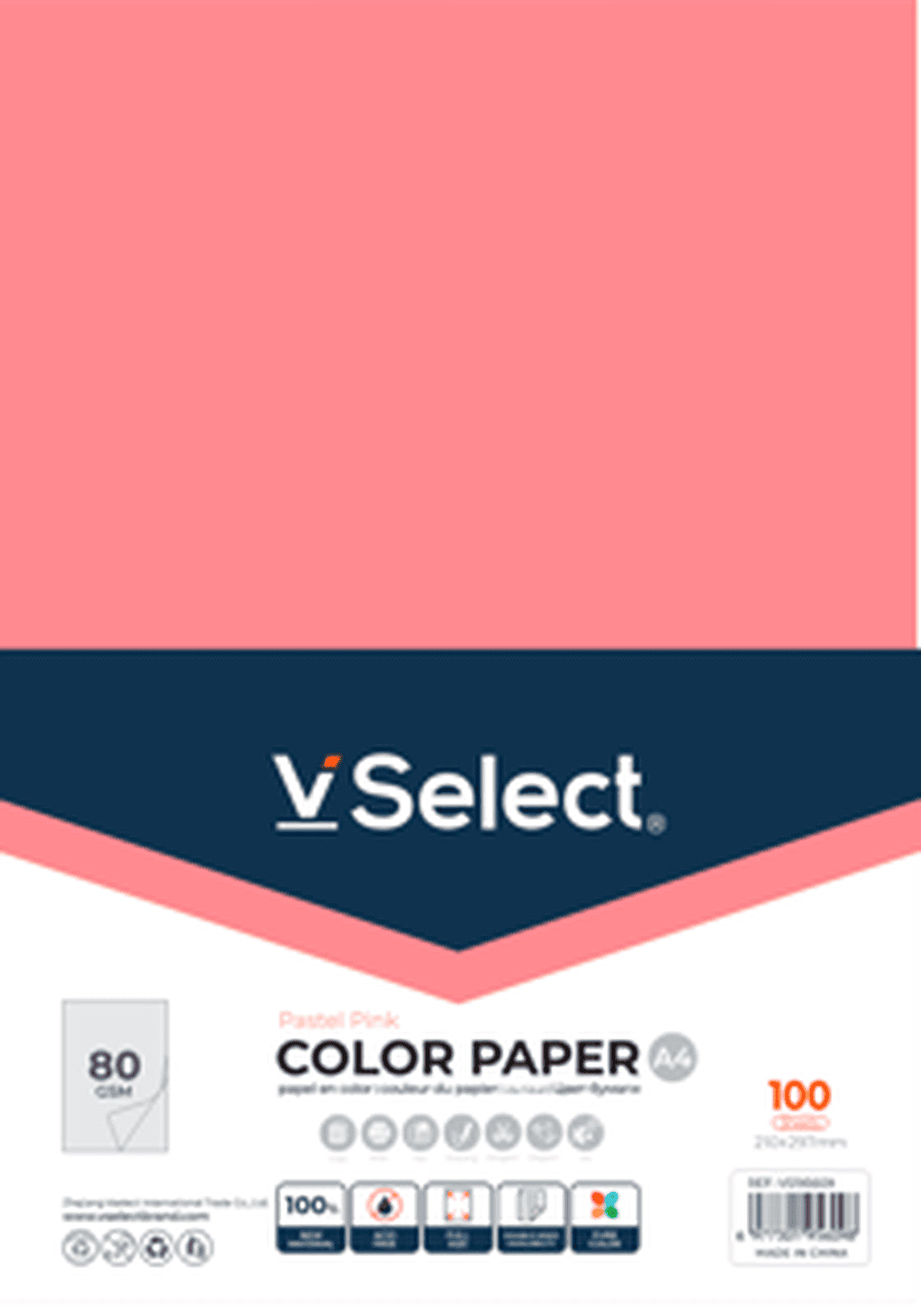 VSelect A4 COLOR PAPER 80gsm Pastel Pink VS195609