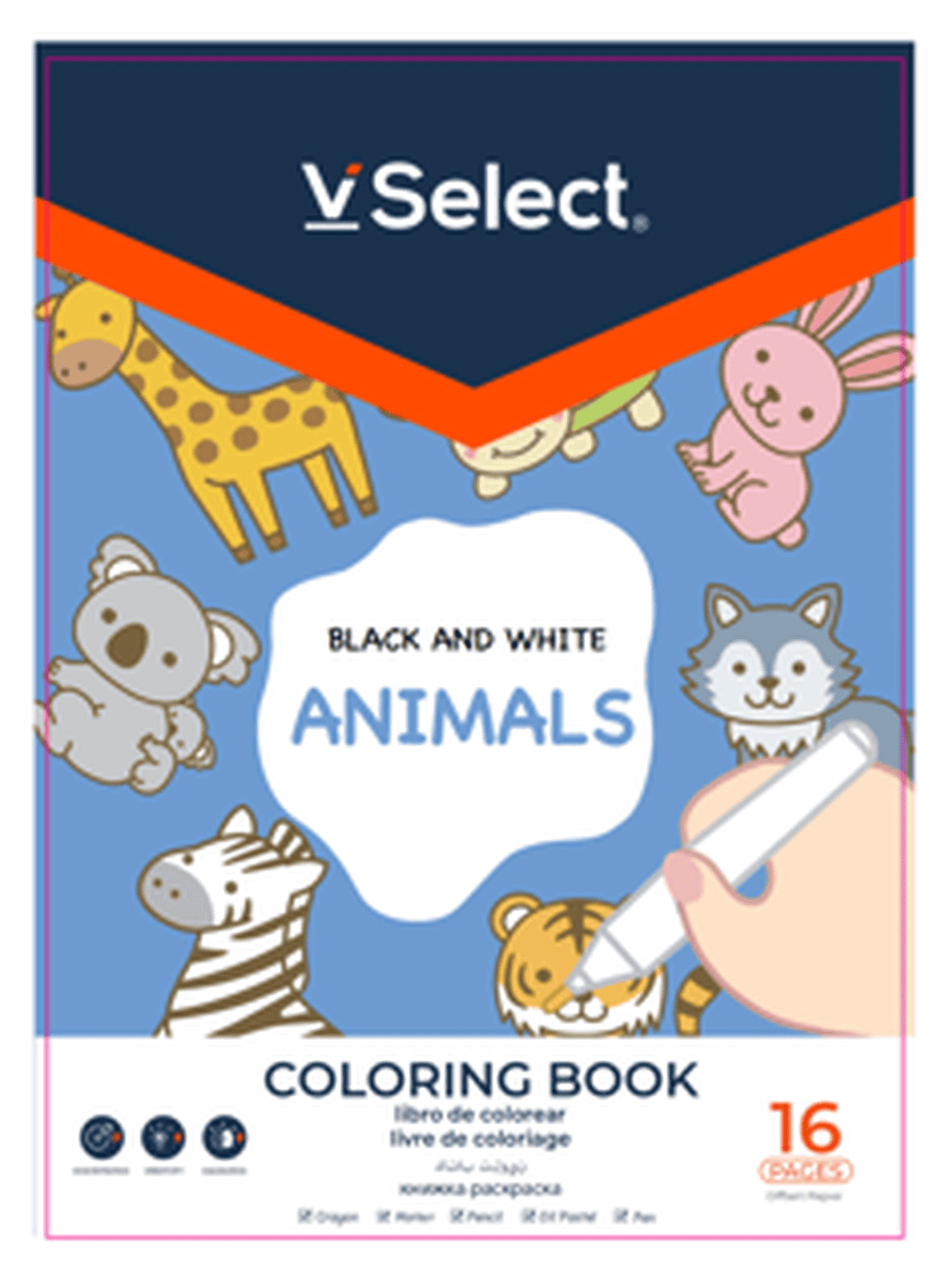 VSelect COLORING BOOK Black and White 16Pages Animals VS195942