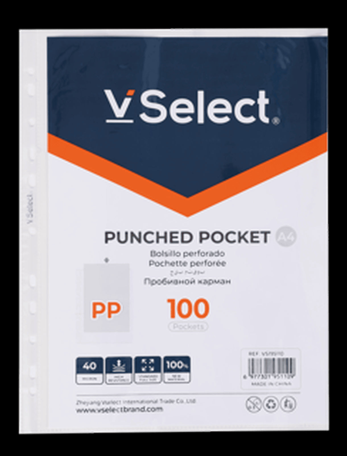 VSelect PUNCHED POCKET A4 100Pockets VS195110