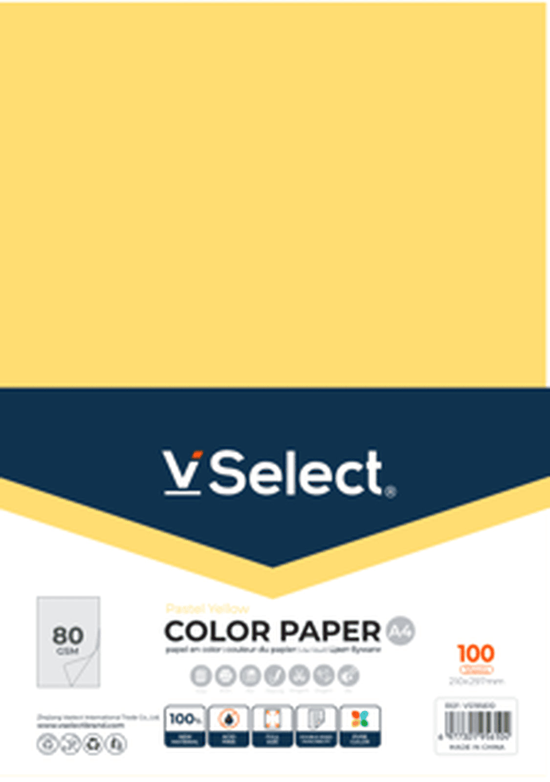 VSelect A4 COLOR PAPER 80gsm Pastel Yellow VS195610