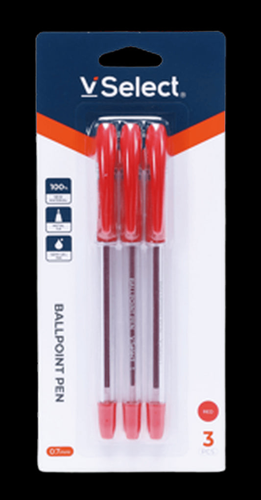 VSelect BALLPOINT PEN Red 0.7mm 3PCS VS195674