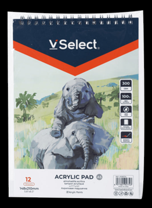 VSelect A5 ACRYLIC PAD 300gsm 12Sheets VS195774