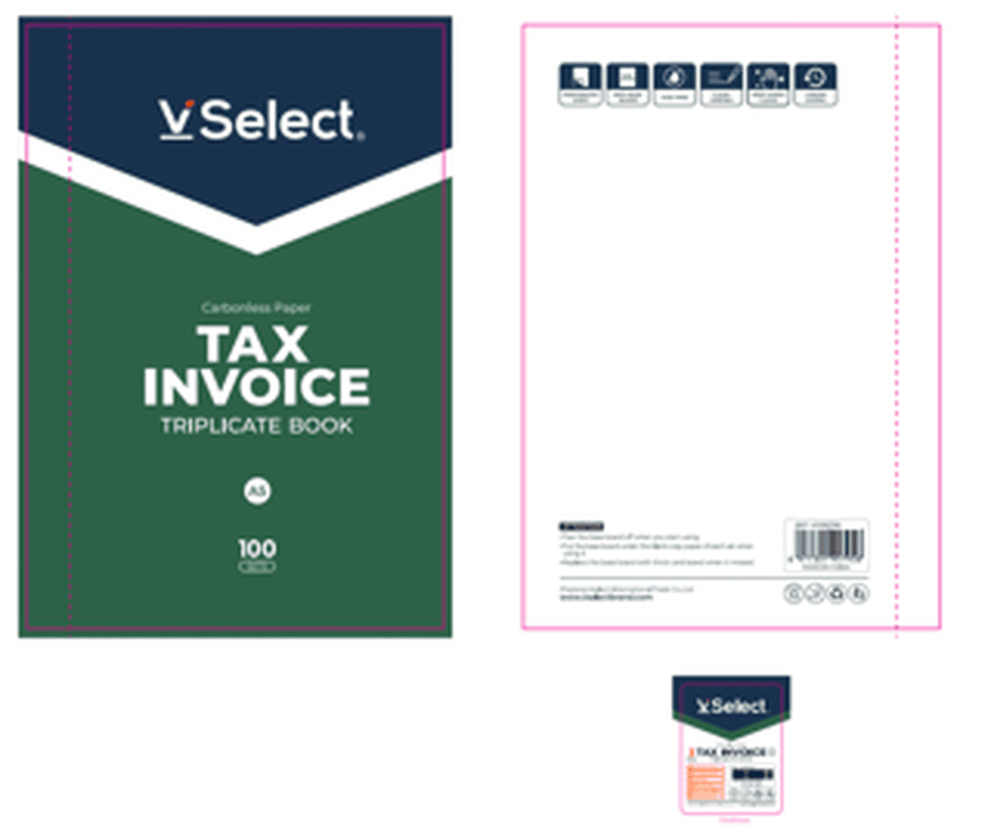 VSelect A5 TRIPLICATE CARBONLESS PAPER BOOK TAX INVOICE 200Sets VS195795