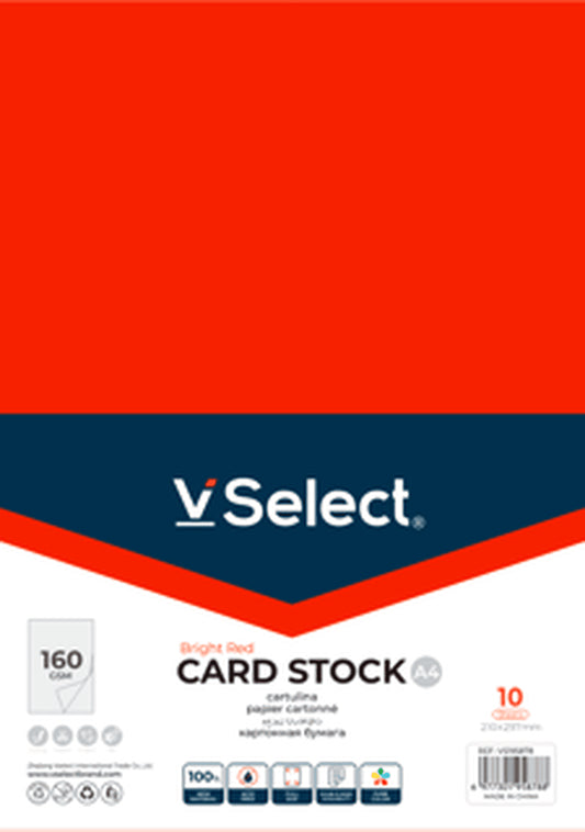 VSelect A4 CARD STOCK 160gsm Bright Red VS195878