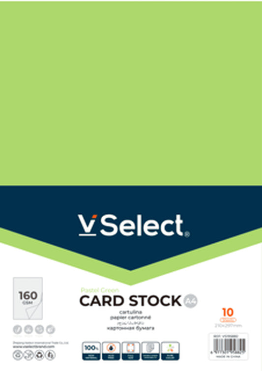 VSelect A4 CARD STOCK 160gsm Pastel Green VS195882