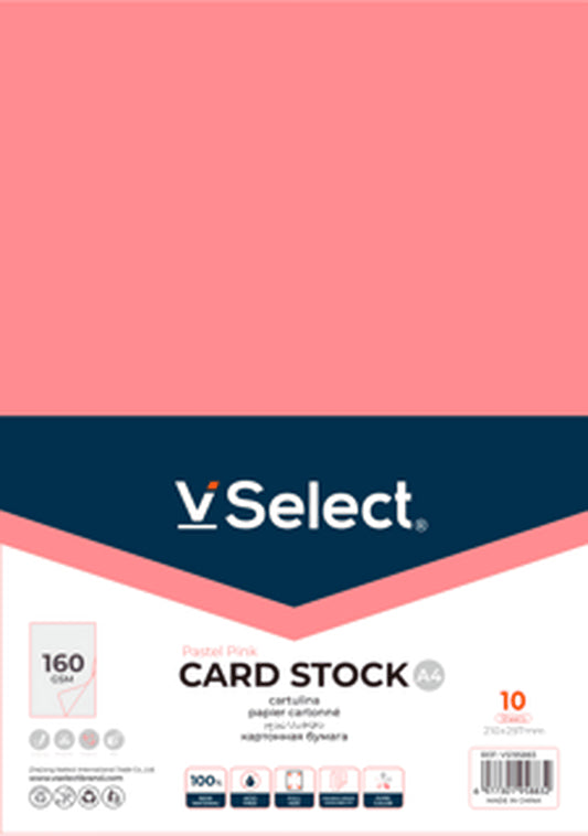 VSelect A4 CARD STOCK 160gsm Pastel Pink VS195883