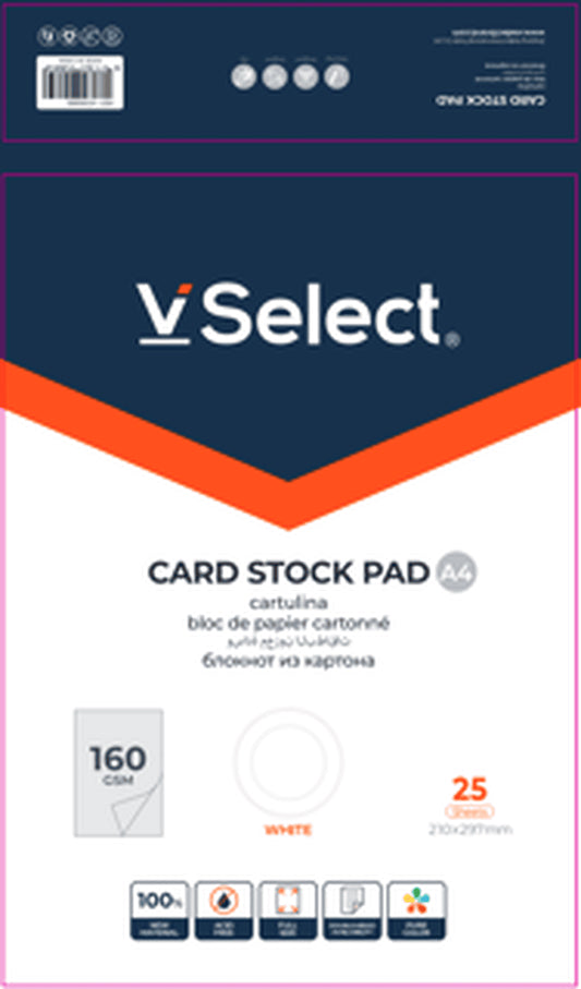 VSelect A4 CARD STOCK PAD 160gsm WHITE VS195885