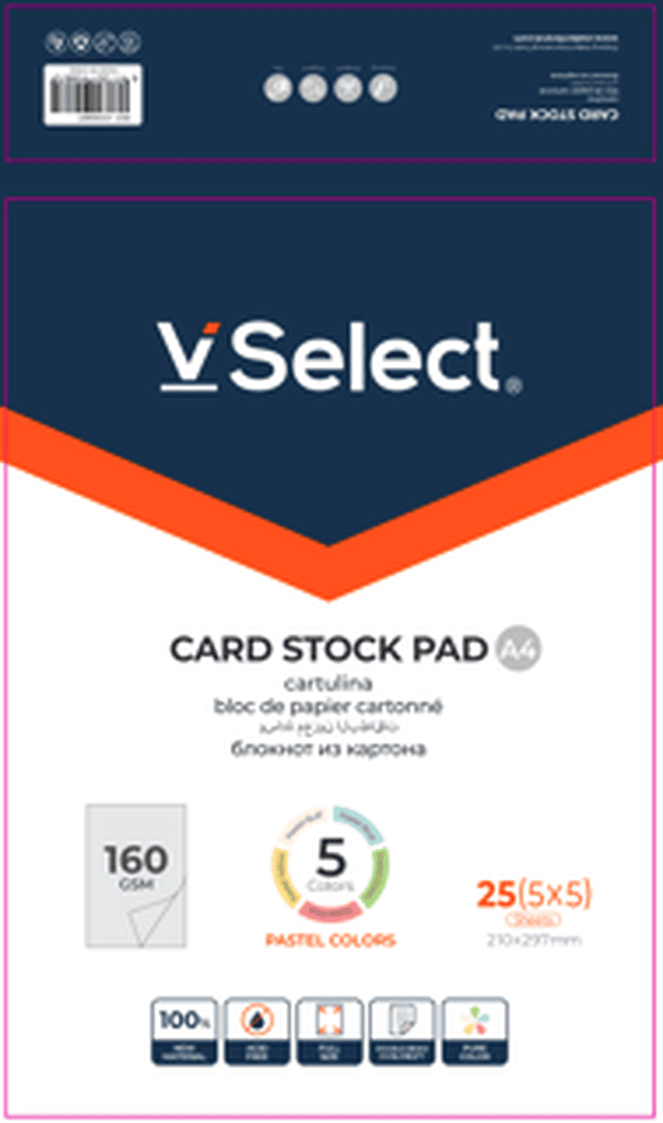 VSelect A4 CARD STOCK PAD 160gsm 5Pastel Colors VS195887