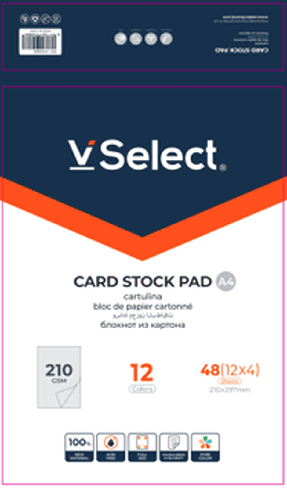 VSelect A4 CARD STOCK PAD 210gsm 12Colors VS195888