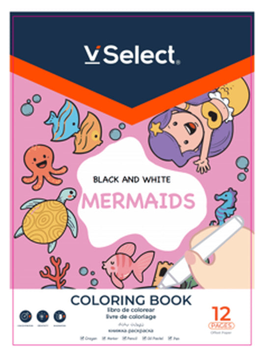 VSelect COLORING BOOK Black and White 12Pages Mermaids VS195937