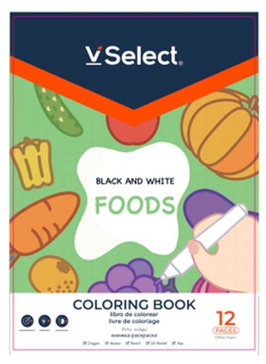 VSelect COLORING BOOK Black and White 12Pages Foods VS195938