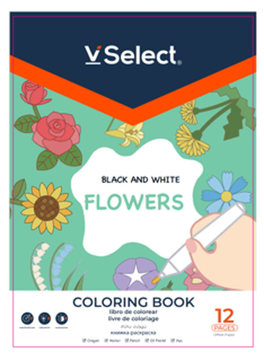 VSelect COLORING BOOK Black and White 12Pages Flowers VS195939