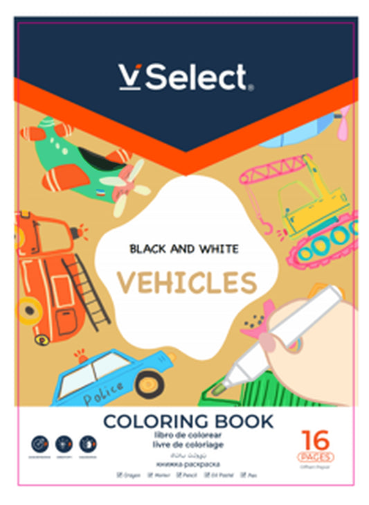 VSelect COLORING BOOK Black and White 16Pages Vehicles VS195940