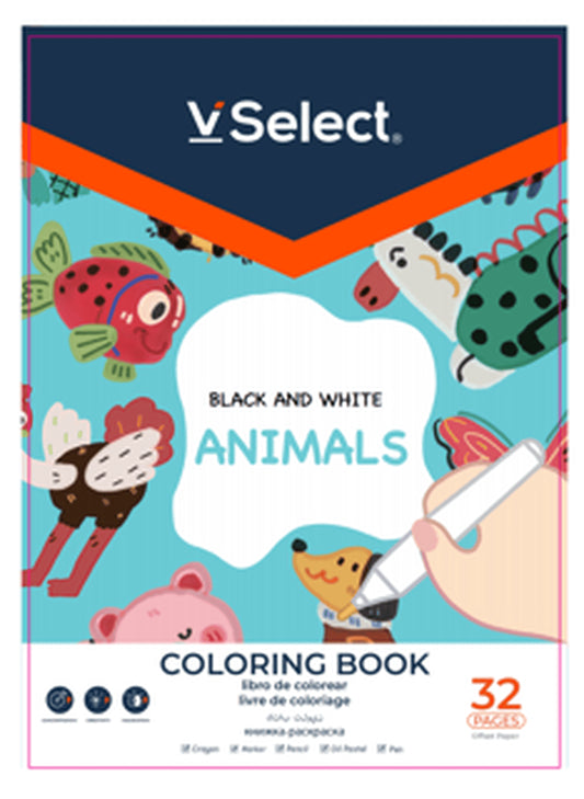 VSelect COLORING BOOK Black and White 32Pages Animals VS195946