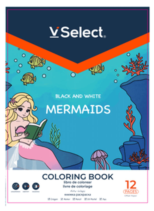 VSelect COLORING BOOK Black and White 12Pages Mermaids VS195953