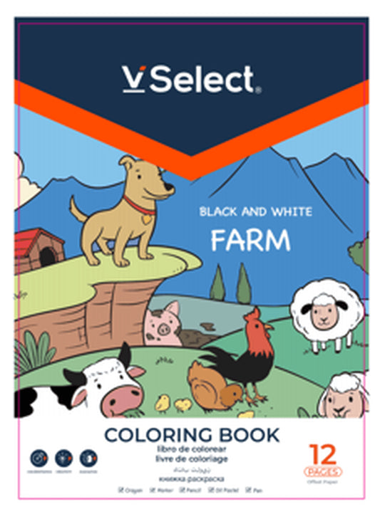 VSelect COLORING BOOK Black and White 12Pages Farm VS195955