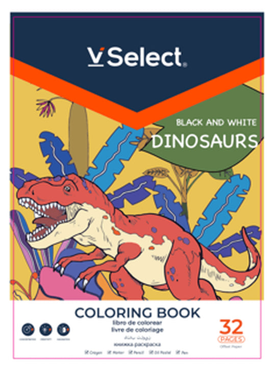 VSelect COLORING BOOK Black and White 32Pages Dinosaurs VS195960