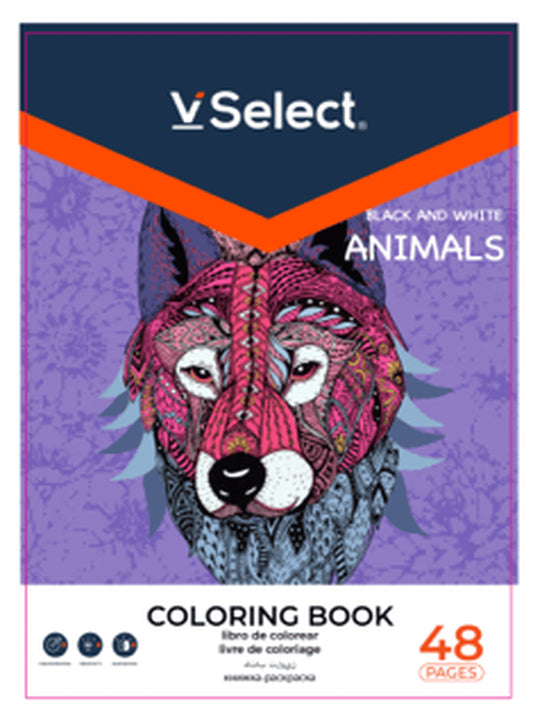 VSelect COLORING BOOK Black and White 48P Animals VS195966